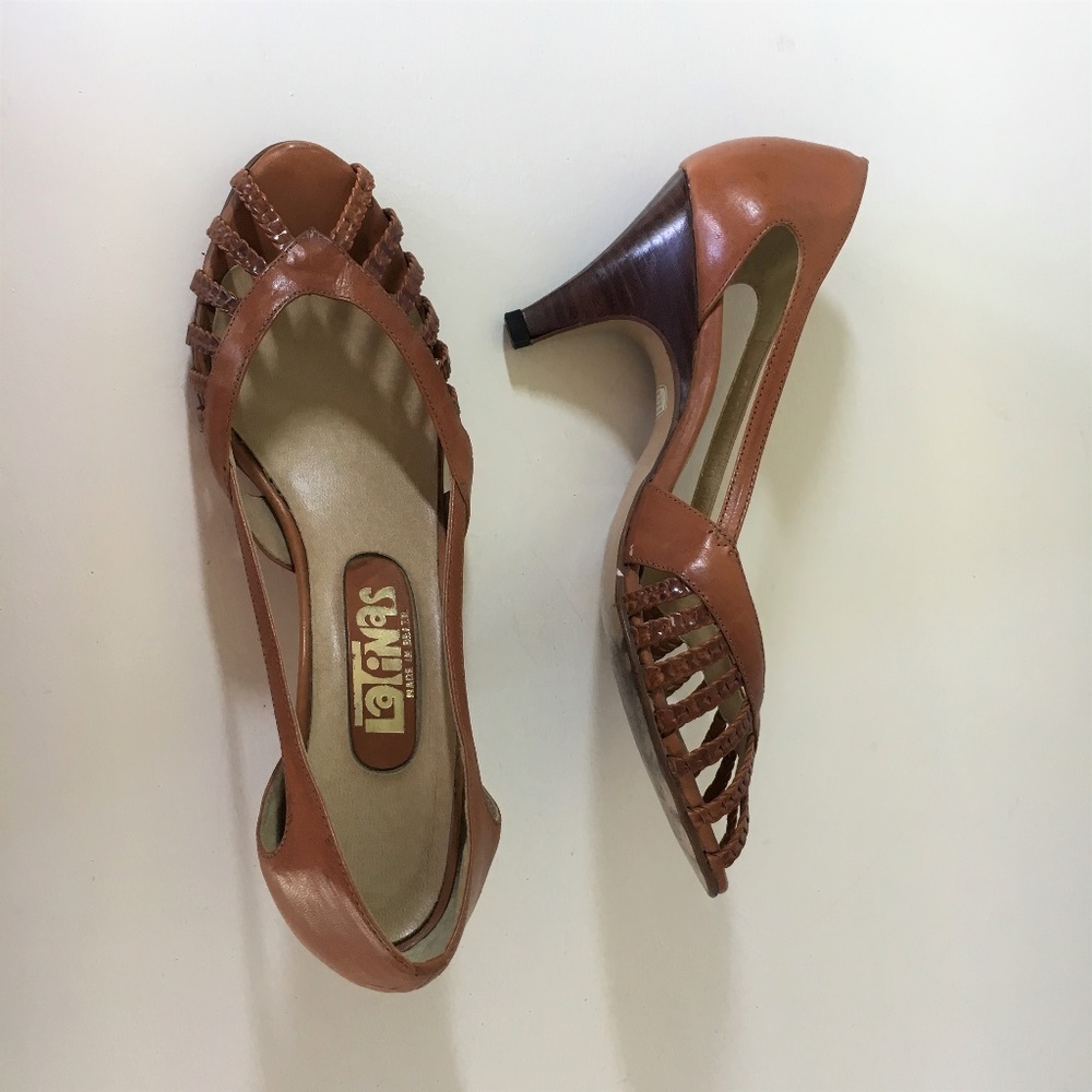 VTG Latinas Peep-Toe Brazilian Leather Pumps Sz 9